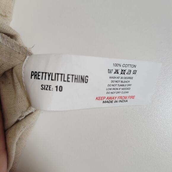 PrettyLittleThing Cream Cotton Pants with Elastic Waist and Tie Belt Size US 6 - Picture 8 of 12